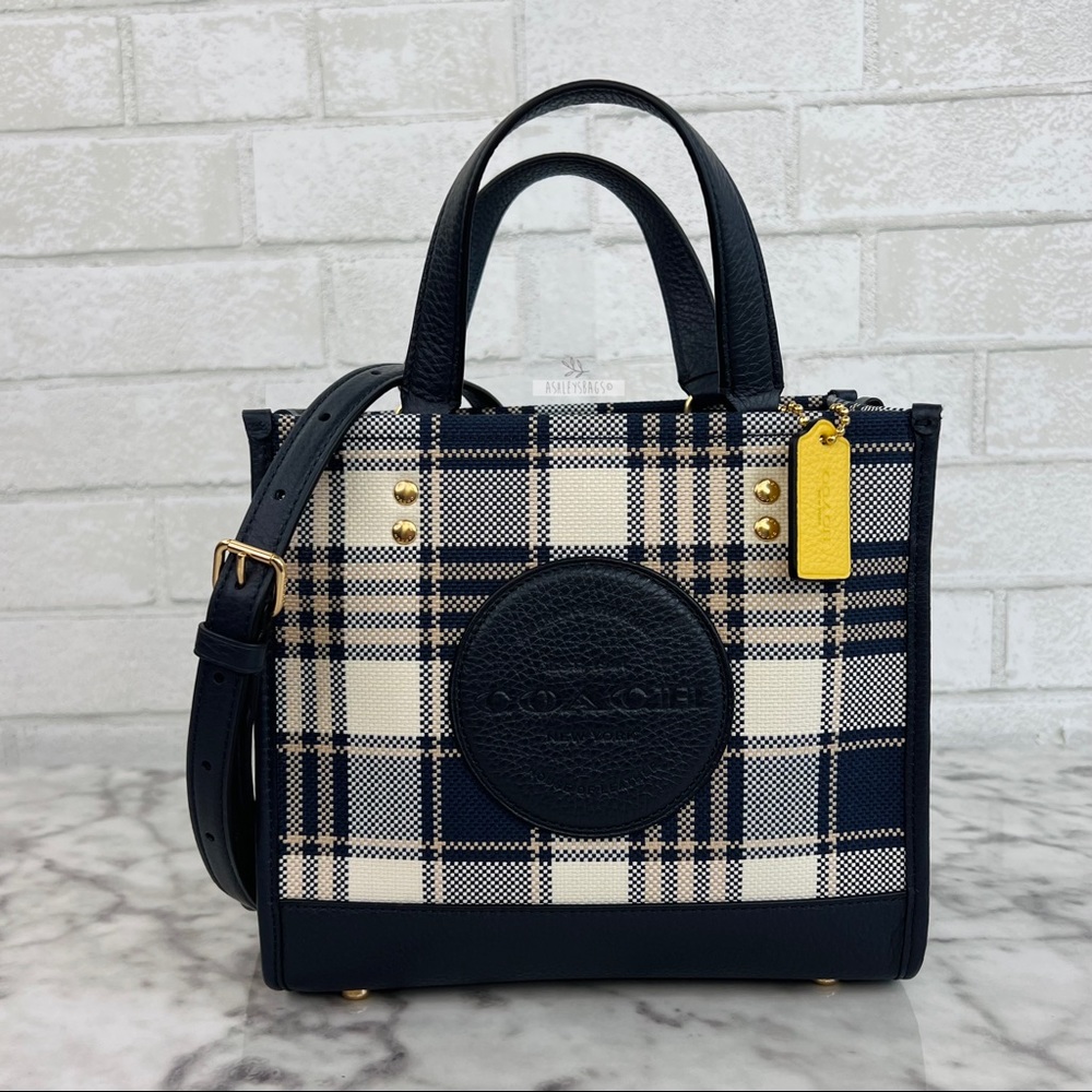 Coach Dempsey Tote 22 With Garden Plaid Print And Coach Patch Crossbody Midnight - Picture 2 of 13